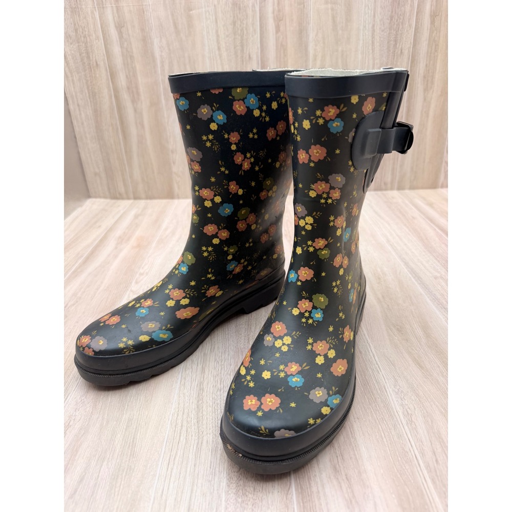 Western Chief Rain Boots Womens 7 38 Navy Blue Good Prim Petals Floral Rubber